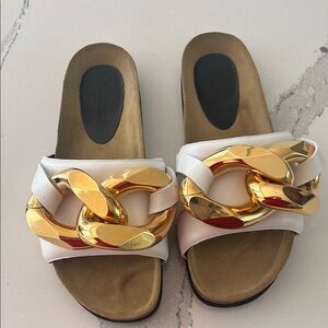 JW ANDERSON White and Gold Chain Mules